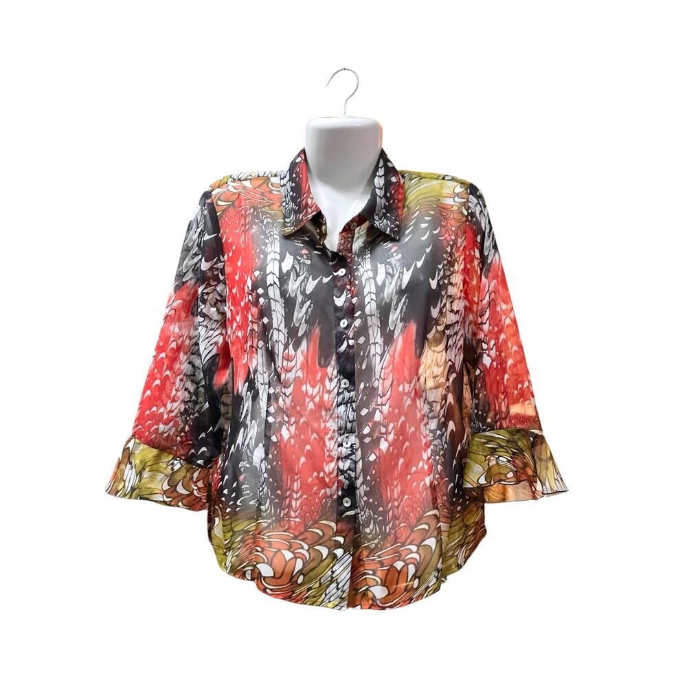 Nicola Women's Floral Multicolor Long Sleeve Button Front Sheer Blouse | Size L - Picture 10 of 10